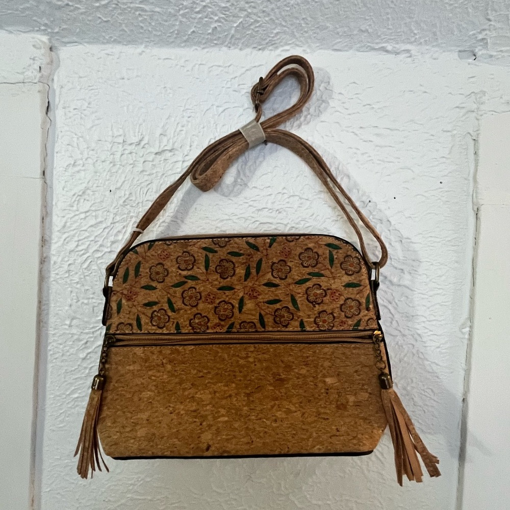 Cork Floral Patterned Tan Shoulder Bag